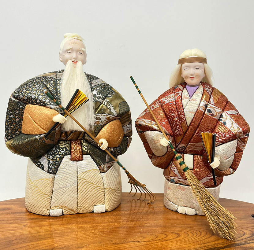 Raffinata coppia di kimekomi "Takasago" - Amore Eterno - con decorazione in oro puro, opera di Yūzan - immagine 5