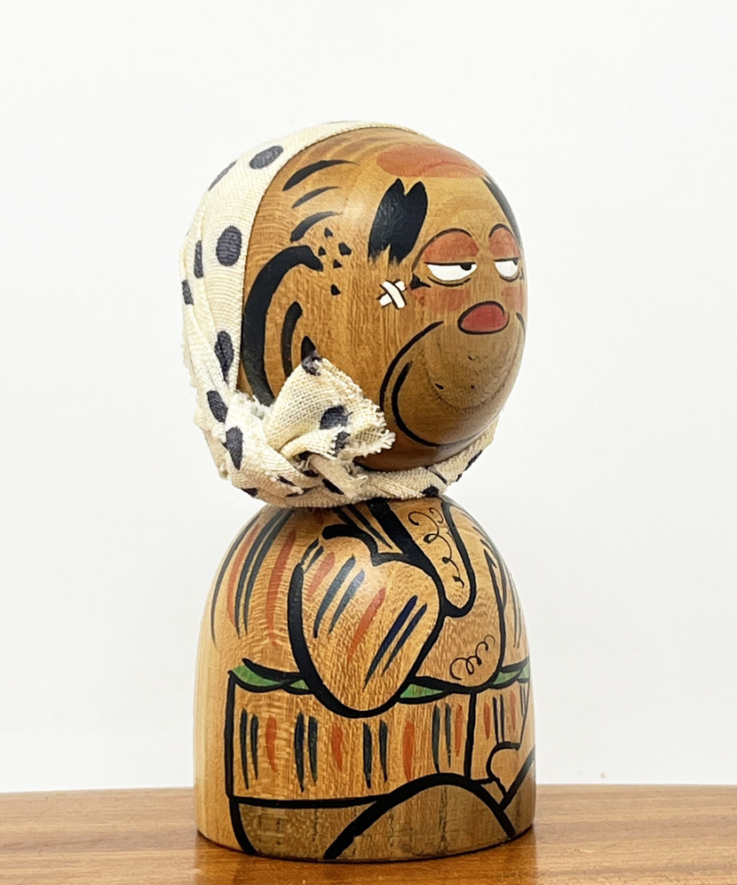 Rara kokeshi vintage "Ubriacone" di Miura Setsuko - immagine 5