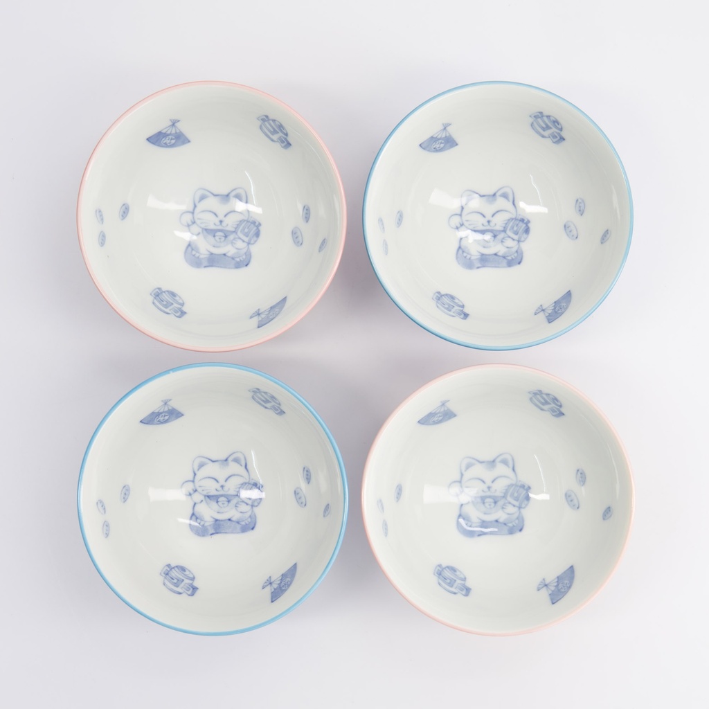 Set 4 ciotole da riso giapponesi Kawaii Lucky Cat rosa e blu – Tokyo Design Studio - immagine 4