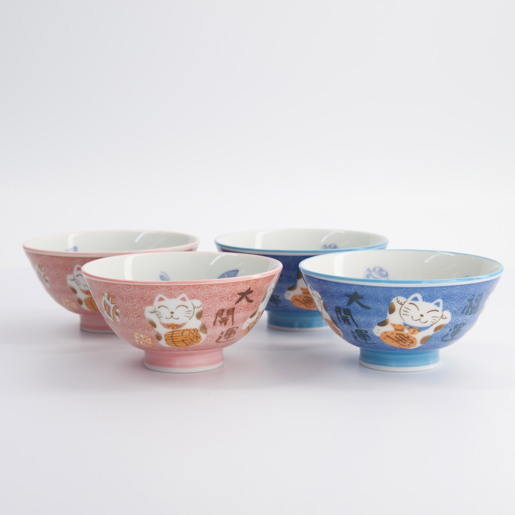 Set 4 ciotole da riso giapponesi Kawaii Lucky Cat rosa e blu – Tokyo Design Studio - immagine 5