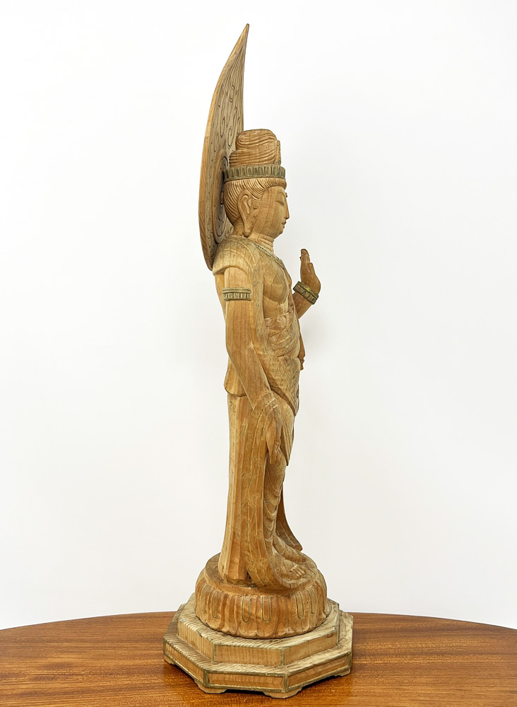 Pregiata statua di Kannon del 1939 in legno firmata Munakata, con scatola originale - immagine 5