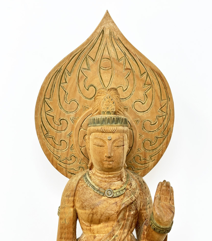 Pregiata statua di Kannon del 1939 in legno firmata Munakata, con scatola originale - immagine 6