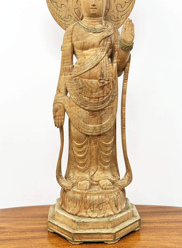 Pregiata statua di Kannon del 1939 in legno firmata Munakata, con scatola originale - immagine 7