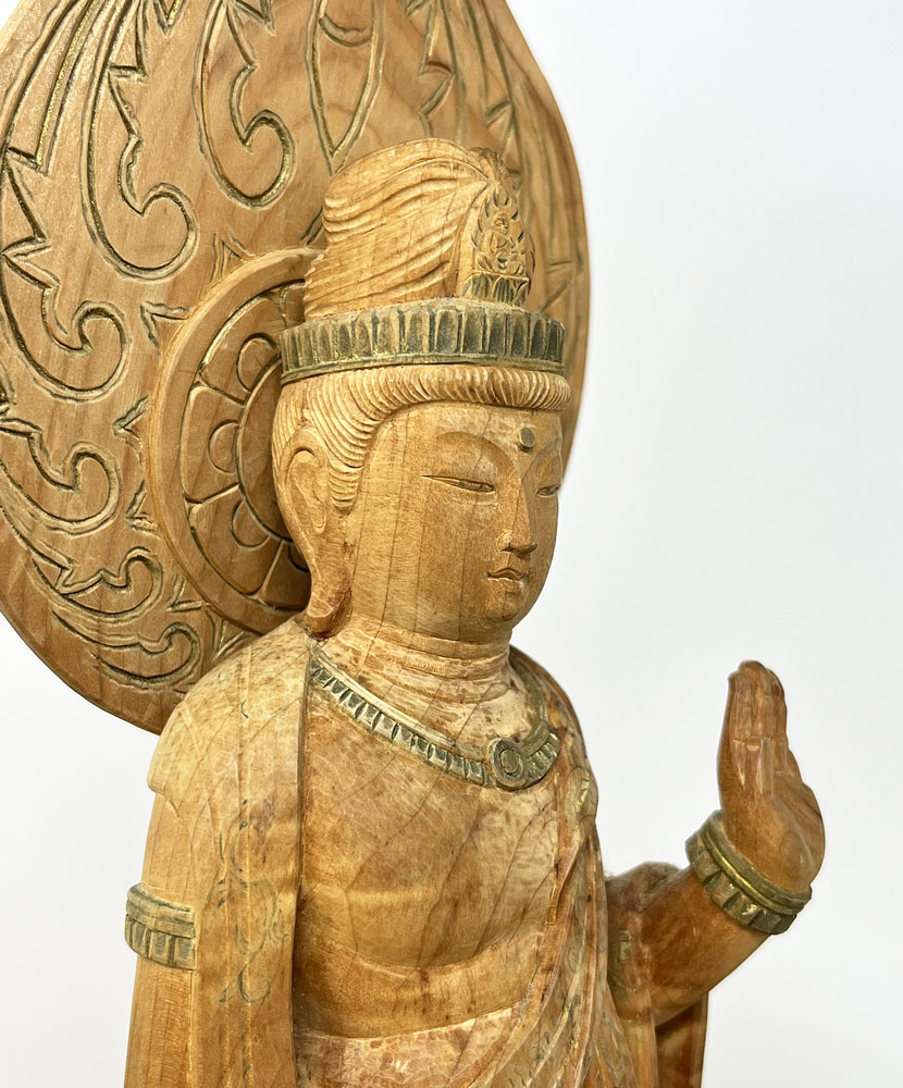 Pregiata statua di Kannon del 1939 in legno firmata Munakata, con scatola originale - immagine 8