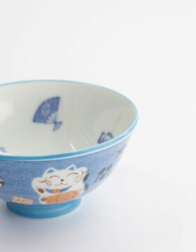Ciotola da riso giapponese Kawaii maneki-neko blu
