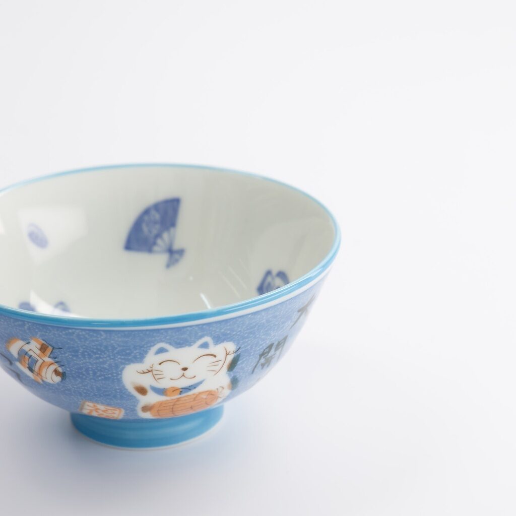 Ciotola da riso giapponese Kawaii maneki-neko blu