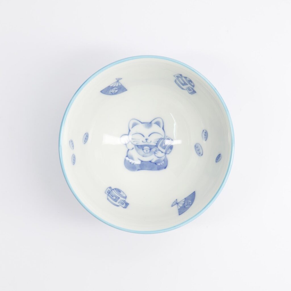 Ciotola da riso giapponese Kawaii maneki-neko blu - immagine 4
