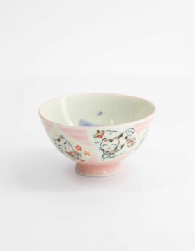 Ciotola da riso maneki-neko rosa in porcellana – Kawaii Cat Neko