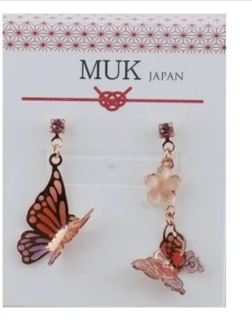 Orecchini asimmetrici con farfalle rosa e lilla