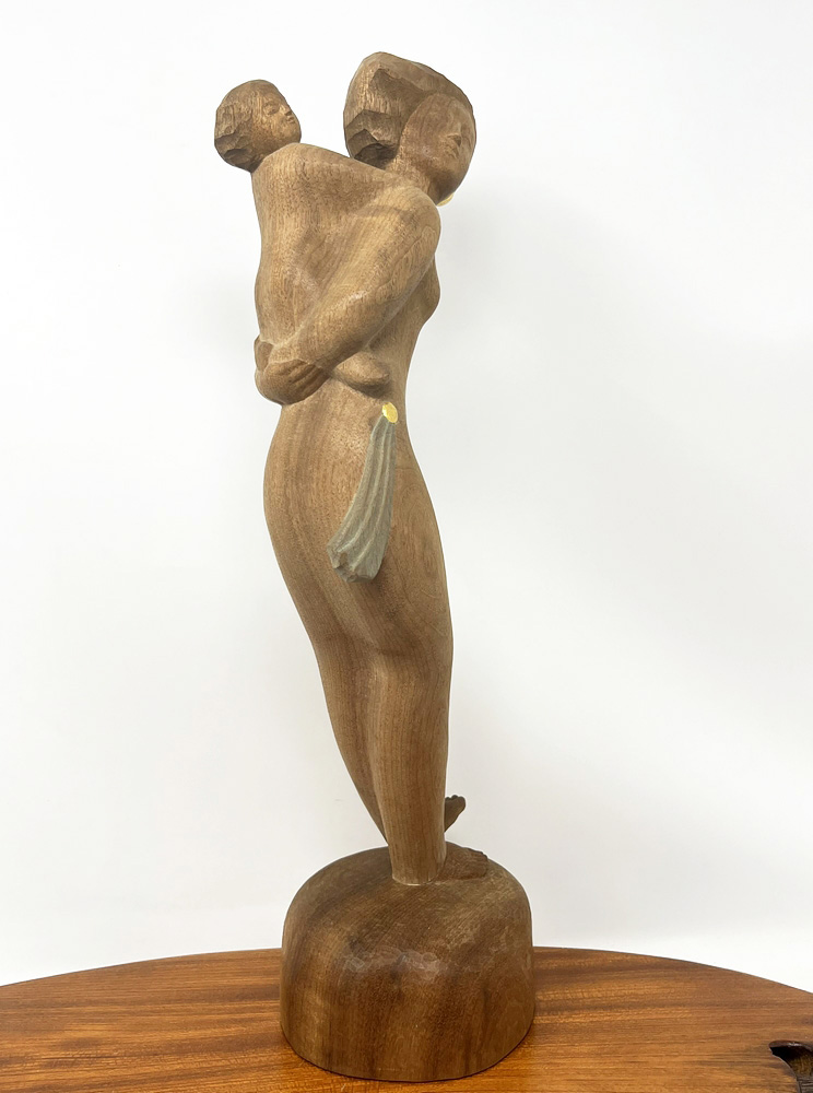 Pregiata scultura in legno “Boshigumo” – "Madre e figlio tra le nuvole" di Ono Naoko, con confezione in legno (39 cm) - immagine 5