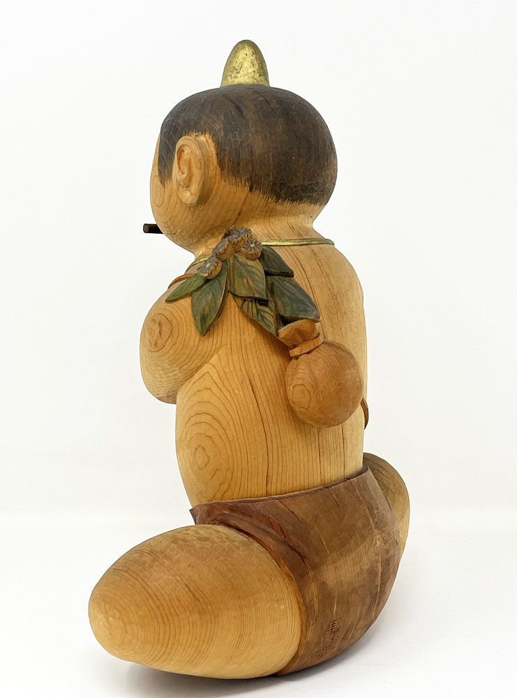 Pregiata scultura vintage “Onikko no mura matsuri” – "Festa del villaggio del piccolo oni" – di Kobayashi Gudō in legno di cipresso - immagine 4