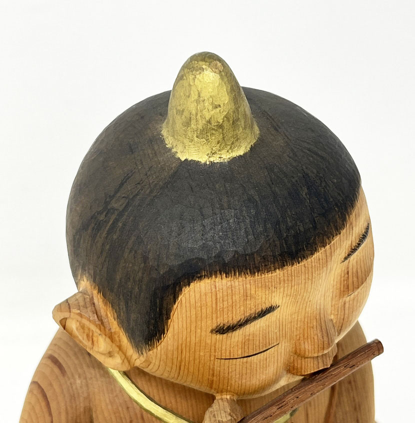 Pregiata scultura vintage “Onikko no mura matsuri” – "Festa del villaggio del piccolo oni" – di Kobayashi Gudō in legno di cipresso - immagine 14