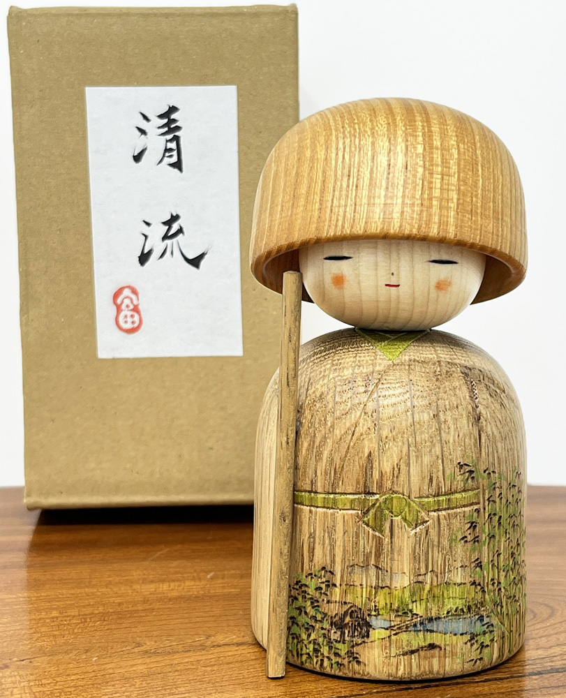 Esclusiva Kokeshi Santoka "Seiryū" - "Ruscello dalle acque limpide" di Fumio Tomidokoro (Pezzo unico)