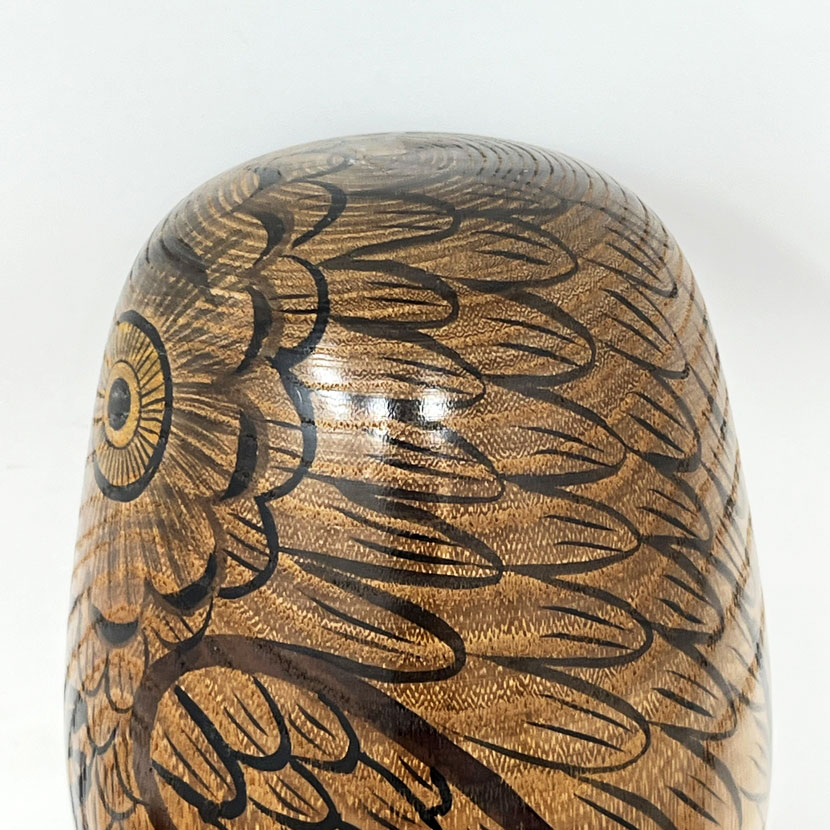 Rara Kokeshi vintage “Gufo Daruma” beneaugurante del Maestro Sato Kazuo - immagine 6