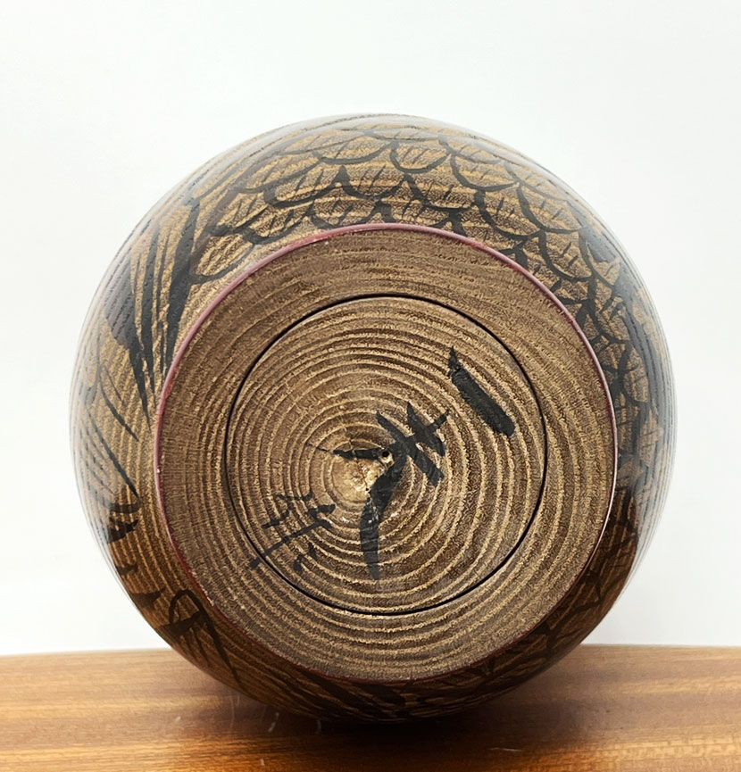 Rara Kokeshi vintage “Gufo Daruma” beneaugurante del Maestro Sato Kazuo - immagine 8